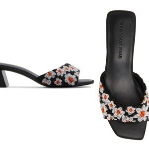 Who What Wear Emily Slide Sandal in Beaded Black Floral - US Size 6